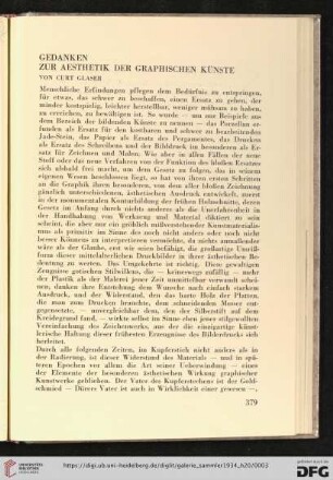 Gedanken zur Aesthetik der graphischen Künste