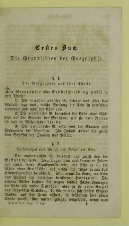 Erstes Buch. Die Grundlehren der Geographie