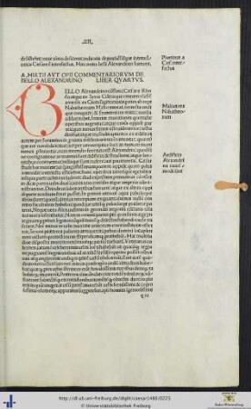 A. Hirtii Aut Opii Commentariorum De Bello Alexandrino Liber Quartus