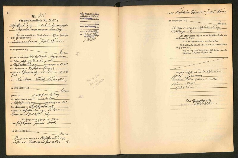 Standesamtsbuch der Stadt Aschaffenburg: Eheschließungen 252/1930 - 130/1931