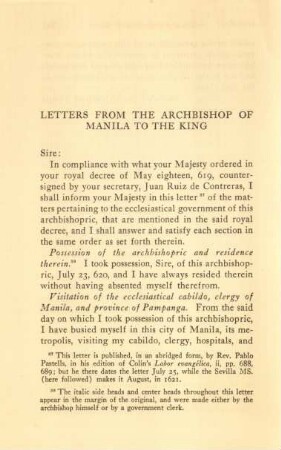 Letters from the archbishop of Manila to the king