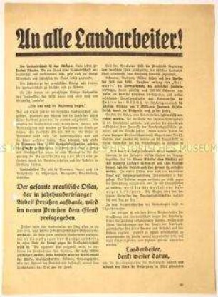Programmatischer Wahlaufruf der Deutschnationalen Volkspartei an die Landarbeiter