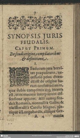 Caput Primum. De feudi origine, compilatoribus & definitione