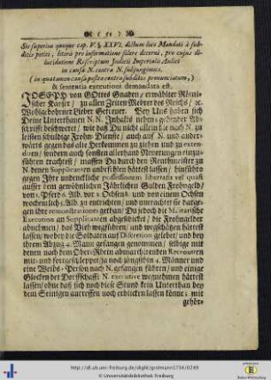 JOSEPH von Gottes Gnaden, erwählter Römischer Kayser ...