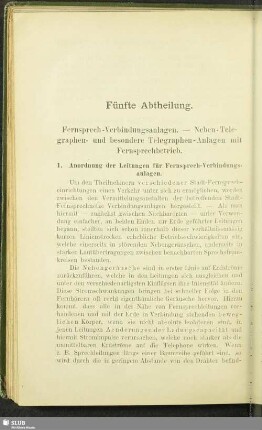 Fünfte Abtheilung. Fernsprech-Verbindungsanlagen. - Neben-Telegraphen- und besondere Telegraphen-Anlagen mit Fernsprechbetrieb
