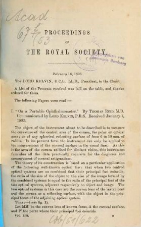 Proceedings of the Royal Society. 53, 53. 1893