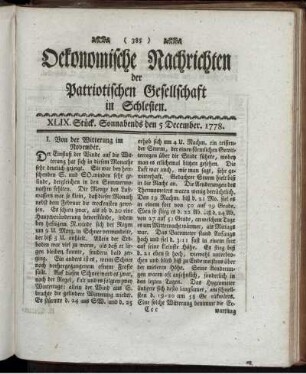 XLIX. Stück. Sonnabends den 5 December. 1778.