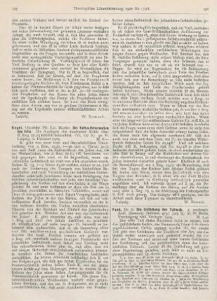196-197 [Rezension] Funk, Salomon, Die Entstehung des Talmuds. 2., neubearb. Aufl