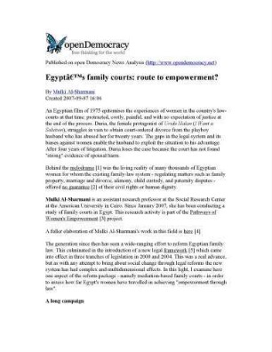 Egypt's family courts : route to empowerment?