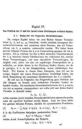 Kapitel IV.: Das Problem der A und die Jacobi'schen Gleichungen sechsten Grades.