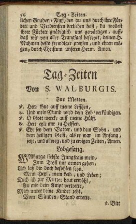 Tag-Zeiten Von S. Walburgis.