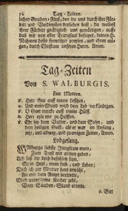 Tag-Zeiten Von S. Walburgis.