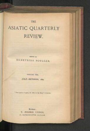 8.1889, July-October: Asiatic quarterly review