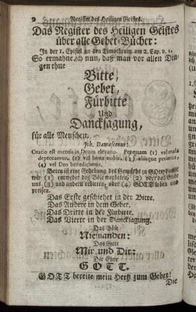 Das Register des Heiligen Geistes über alle Gebet- Bücher: