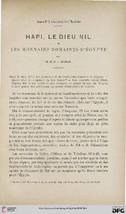 3.Ser. 4.1893: Hapi, le dieu Nil et les monnaies romaines d'Égypte