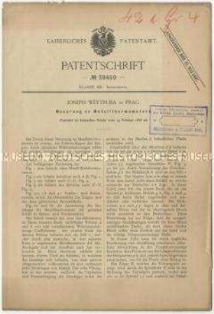 Patentschrift einer Neuerung an Metallthermometern, Patent-Nr. 39459