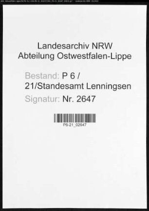 Sterberegister Standesamt Lenningsen