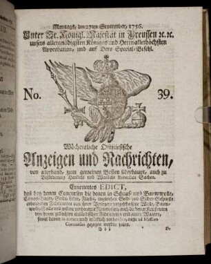 No. 39. Montags, den 27ten September, 1756.