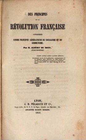 Des Principes de la Révolution Française considérés comme principes générateurs du Socialisme et du Communisme