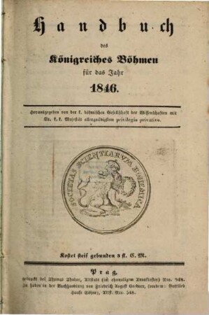 Handbuch des Königreiches Böhmen für das Jahr ..., 1846