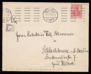 Brief von Carl Schönebeck an Wilhelm Schwaner