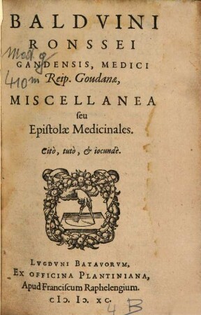 Miscellanea seu Epistolae medicinales