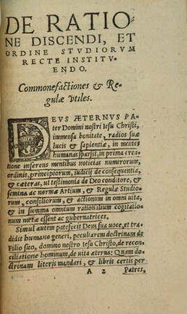 De Ratione Discendi, Et Ordine Stvdiorvm In Singvlis Artibus recte instituendo