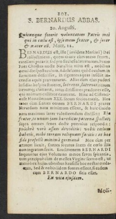 S. Bernardus Abbas. 20. Augusti