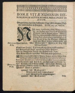 Bonae Vitae Numerus Dierum, Bonum Autem Nomen, Permanebit In Aevum