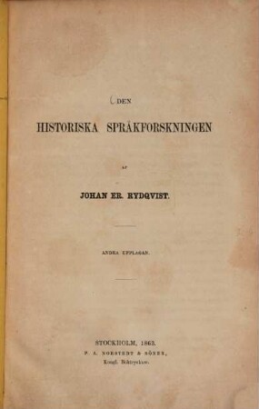 Den historiska språkforskningen af Johan Er. Rydquist