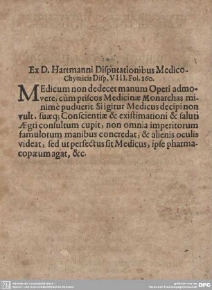 Ex D. Hartmanni Disputationibus Medico