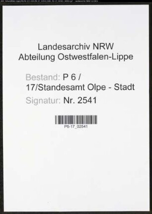 Heiratsregister Standesamt Olpe-Stadt