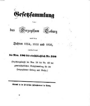 Gesetz-Sammlung für das Herzogtum Coburg. 1854/56