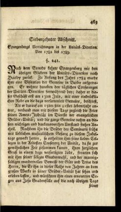 Siebenzehnter Abschnitt. Spangenbergs Verrichtungen in der Unitäts-Direction. Von 1782 bis 1789. §. 241. - §. 253.