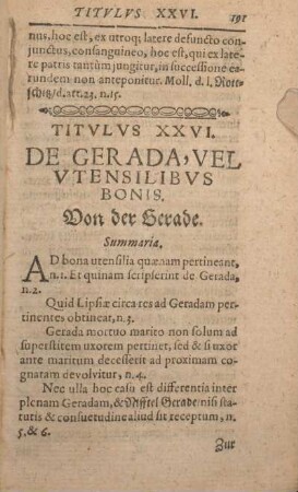 Titvlvs XXVI. De Gerada, Vel Vtensilibvs Bonis. Von der Gerade.