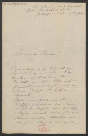 Brief an B. Schott's Söhne : 07.08.1886