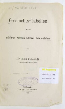 Geschichts-Tabellen für die mittleren Klassen höherer Lehranstalten