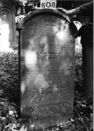 Grabstein 608 (Index: 99802880) Material: Sandstein Zustand: unten leicht verwittert Maße HxBxT: 127x62x11 cm Beschreibung: Sockel, Stele mit verdachtem Segmentbogen: Grabstein 608