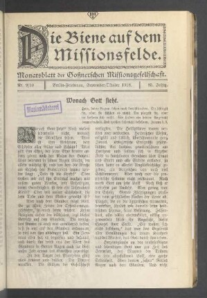 Nr. 9/10. September/Oktober 1918