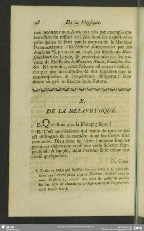 X. De La Métaphysique
