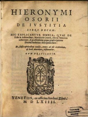 Hieron. Osorii De iustitia : libri X