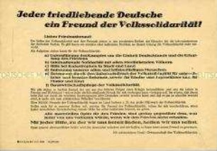 Aufruf eines Ortsausschusses der Volkssolidarität im Land Sachsen zu einer monatlichen Spende