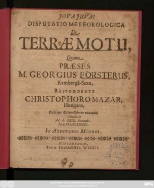 Disputatio Meteorologica De Terrae Motu