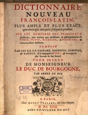 Dictionaire nouveau françois, latin