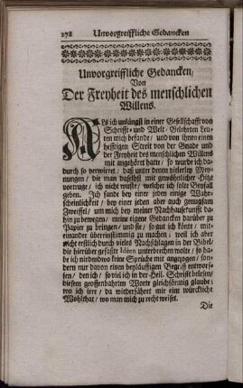 Unvorgreiffliche Gedanken, Von Der Freiheit des menschlichen Willens.