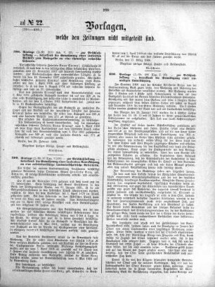 Anlage: ad No.22 (398-400.), Vorlagen, welche den Zeitungen nicht mitgeteilt sind