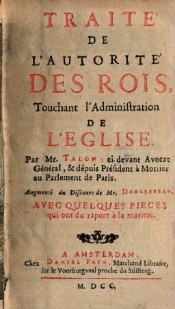 Traité de l'Autorité des Rois, touchant l'Administration de l'Église