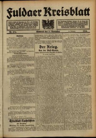 Ausgabe vom Mittwoch, den 11. November 1914.