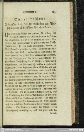 Vierter Abschnitt. Gedanken von der zu verbessernden Verfaßung der Schlesischen Gerichts-Aemter