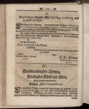IV. Die anderweitige Vorstellung des Fürstl. Consistorii.